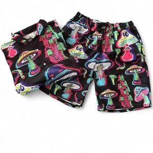 Men's 3X Psychedelic mushroom shorts / swim trunks and matching shirt